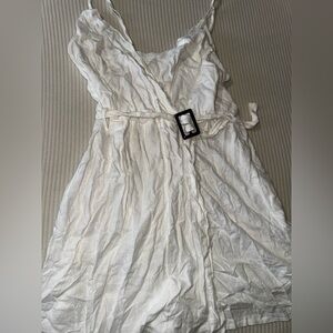 White Sleeveless Dress with Belt